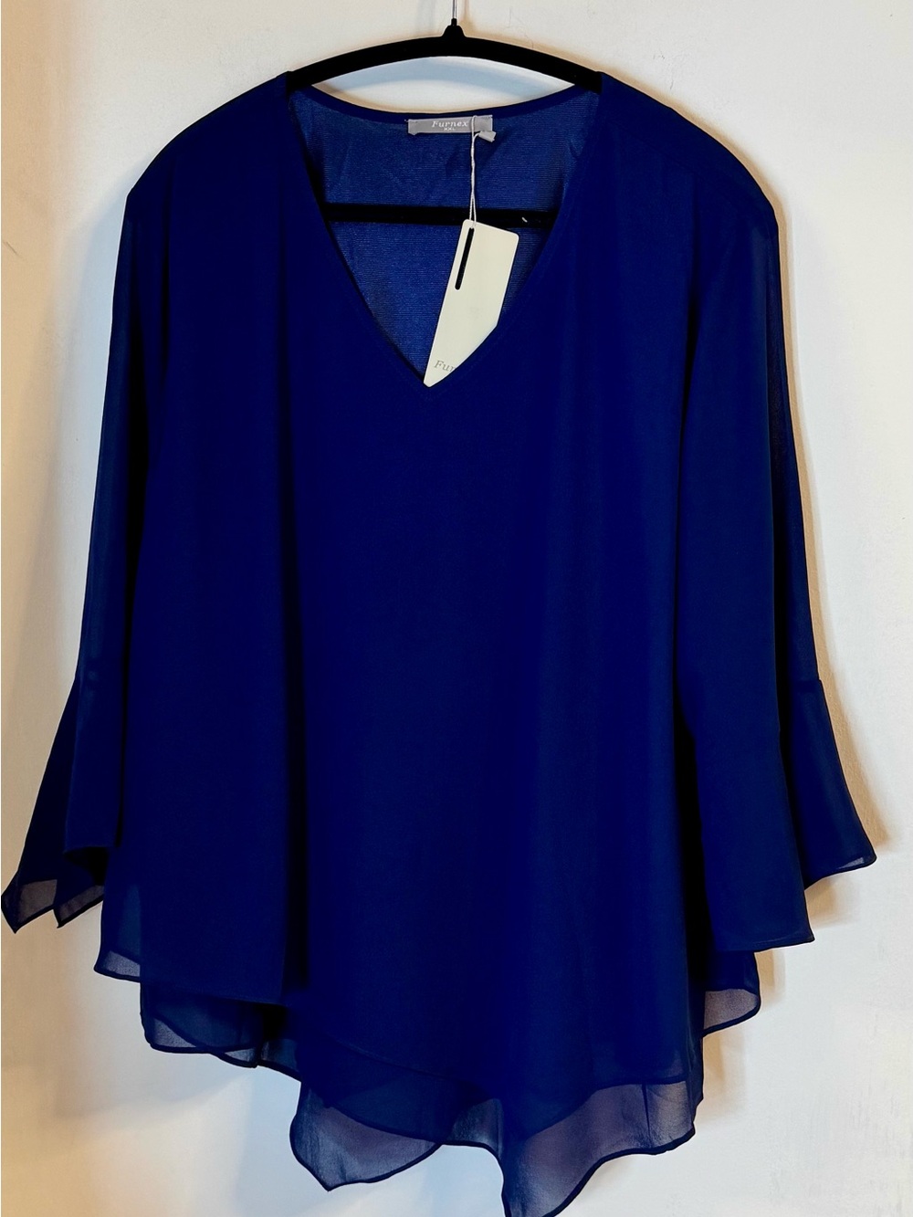 Women's V-Neck Layered Blouse in Deep Blue - Elegant Flowing Top